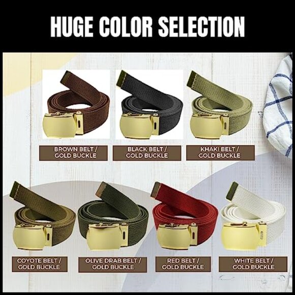 100% Cotton Canvas Military Webbed Belt with Slider Buckle 54\